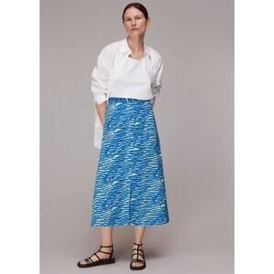 Whistles Skirt Womens 14 Seafoam Button Front Blue Midi Resort Wear